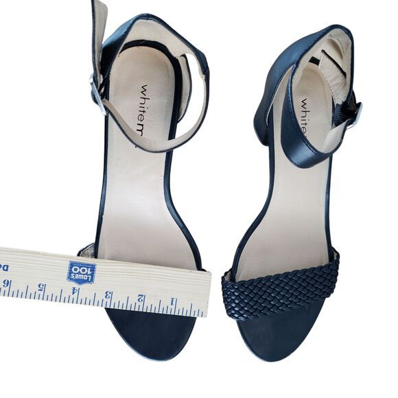 White Mt Emerie Heels Womens 8 Black Faux Leather Strappy Open Toe Sandals Shoes - Picture 6 of 10